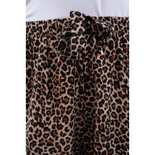 Kadın Bol Paça Dijital Baskı  Leopar Desenli Viskon Kumaş Pantolon
