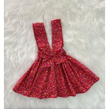 Eylülce Butik Kız Çocuk Kırmızı Çiçekli Fiyonklu Fırfır Askılı Salopet Elbise  (%100 Pamuk Kumaştan Üretilmiştir.)