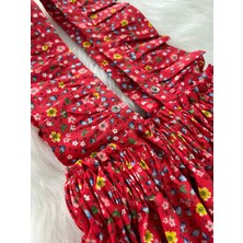 Eylülce Butik Kız Çocuk Kırmızı Çiçekli Fiyonklu Fırfır Askılı Salopet Elbise  (%100 Pamuk Kumaştan Üretilmiştir.)