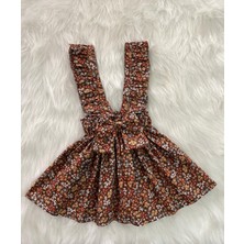 Eylülce Butik Kız Çocuk Kahve Çiçekli Fiyonklu Fırfır Askılı Salopet Elbise  (%100 Pamuk Kumaştan Üretilmiştir.)