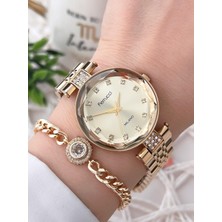 Ferrucci Kesme Kristal Camlı Çelik Kordon 2 Yıl Garantili 3 Atm Kadın Kol Saati+Bileklik B01119.02