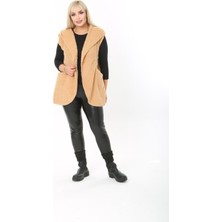 Kısmet Sepeti Kadın Peluş Welsoft Kapüşonlu Bej Yelek