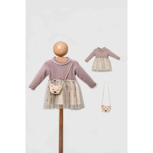 Miniğimin Cicileri Organik Ayıcık Çantalı Tül Etekli Kız Bebe 3 lü takım - Mor