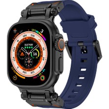 Zore Watch Ultra 49MM Uyumlu - KRD-101 Titanyum Metal Başlıklı Silikon KORDON-SIYAH-MAVI-86804367519