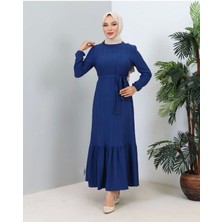 Lara Kuşaklı Elbise Indigo