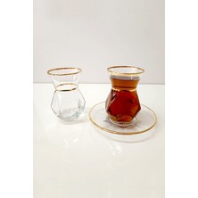 Kurşun Kristal Lav Alya Gerçek Altın Yaldızlı (BULAŞIK MAKİNESİ GARANTİLİ) 12 Parça Çay Bardağı Çay Tabağı Seti