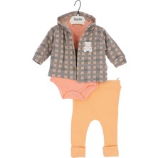 Crassi Kız Bebek Takım Üç Parça Hırka Düğmeli Ayıcık Fiyonklu