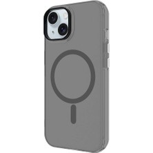 Apple iPhone 15 Plus Kılıf Zore Magsafe Şarj Özellikli Buzlu Transparan C-Pro Sert Kapak-Koyu Gri-86