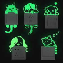 Wanglm Stil 9 Sıcak Çocuklar Aydınlık Pvc Elektrik Düğmesi Çıkartması Karikatür Karanlıkta Parlayan Duvar Sticker Ev Odası Dekor Kedi Köpek Peri Yıldız Etiket Oyuncaklar (Yurt Dışından)