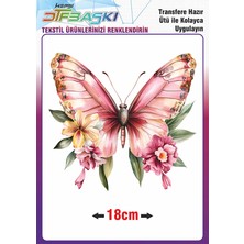F17 Ajans Kelebek Çiçek Ütü ile Yapışan Tekstil Dtf Baskı