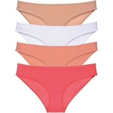 Mbb E-Ticaret 4 Adet Süper Eko Set Likralı Kadın Slip Külot Ten Beyaz Pudra Fuşya