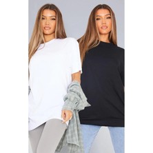 Woodroffe Kadın / Kız Siyah ve Beyaz 2 Adet Oversize T-Shirt