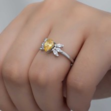 Caseras Gümüş Sarı Damla Zirkon Taşlı Kadın Yüzük CSR2185338