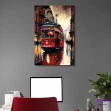 Abart Art Tekli Dikey Kanvas Soyut Çizim Istiklal Caddesi Kırmızı Tramvay Tablosu
