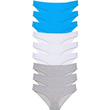 Mbb E-Ticaret 9 Adet Süper Eko Set Likralı Kadın Slip Külot Gri Beyaz Mavi