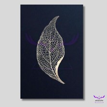 Abart Art Tekli Dikey Kanvas Şık Salon Tablosu Altın Sarısı Rengi Yaprak