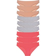 Mbb E-Ticaret 9 Adet Süper Eko Set Likralı Kadın Slip Külot Ten Gri Fuşya