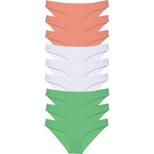 Mbb E-Ticaret 9 Adet Süper Eko Set Likralı Kadın Slip Külot Pudra Beyaz Yeşil