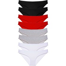 Mbb E-Ticaret 8 Adet Süper Eko Set Likralı Kadın Slip Külot Siyah Kırmızı Gri Beyaz