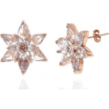 Caseras Gümüş Rose Beyaz Lotus Çiçeği Çivili Kadın Küpe CSR2184790