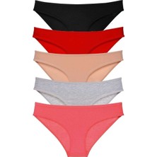 Mbb E-Ticaret 5 Adet Süper Eko Set Likralı Kadın Slip Külot Siyah Kırmızı Ten Gri Fuşya