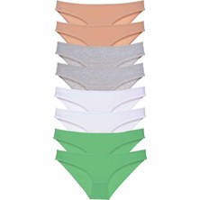 Mbb E-Ticaret 8 Adet Süper Eko Set Likralı Kadın Slip Külot Ten Gri Beyaz Yeşil