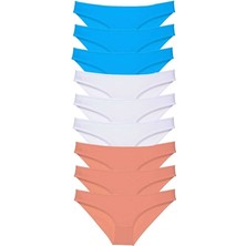 Mbb E-Ticaret 9 Adet Süper Eko Set Likralı Kadın Slip Külot Pudra Beyaz Mavi