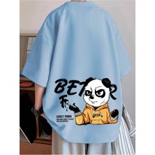 Woodroffe Lovely Panda Baskılı Oversize Erkek T-Shirt Salaş Boyfirend