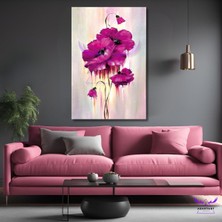 Abart Art Tekli Dikey Kanvas Yağlı Boya Görünümlü Pembe Büyük Çiçekler