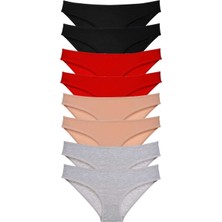 Mbb E-Ticaret 8 Adet Süper Eko Set Likralı Kadın Slip Külot Siyah Kırmızı Ten Gri