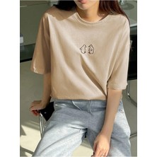 Woodroffe Kadın / Kız Minik 2 Penguen Baskılı Oversize T-Shirt Salaş Boyfirend