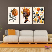 Abart Art 3'lü Kanvas Tablo Seti Soyut Turuncu Yaprak ve Kadın