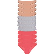 Mbb E-Ticaret 12 Adet Süper Eko Set Likralı Kadın Slip Külot Ten Gri Fuşya