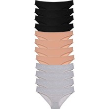 Mbb E-Ticaret 12 Adet Süper Eko Set Likralı Kadın Slip Külot Siyah Ten Gri