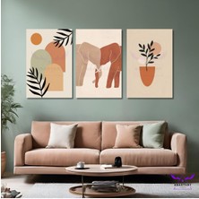 Abart Art 3'lü Kanvas Tablo Seti Soyut Çizim Fil ve Yapraklar