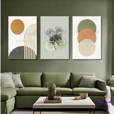 Abart Art 3'lü Kanvas Tablo Seti Modern Soyut Yeşil Çiçek ve Yuvarlak Desenler
