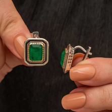 Caseras Gümüş Yeşil Taşlı Otantik Kadın Küpe CSR2185874