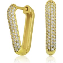 Caseras Gümüş Gold Beyaz Taşlı Üçgen Küpe CSR2184932