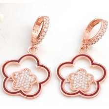 Caseras ​Gümüş Rose Sallantılı Çiçek Desenli Kadın Küpe CSR2185273