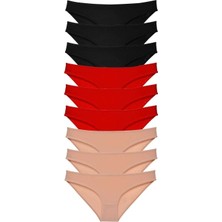 Mbb E-Ticaret 9 Adet Süper Eko Set Likralı Kadın Slip Külot Siyah Kırmızı Ten