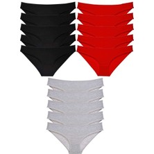 Mbb E-Ticaret 15 Adet Süper Eko Set Likralı Kadın Slip Külot Siyah Kırmızı Gri