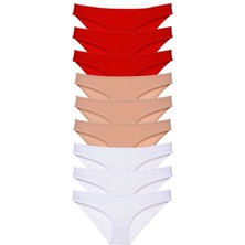 Mbb E-Ticaret 9 Adet Süper Eko Set Likralı Kadın Slip Külot Kırmızı Ten Beyaz