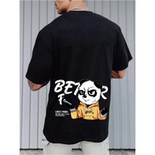 Woodroffe Lovely Panda Baskılı Oversize Erkek T-Shirt Salaş Boyfirend