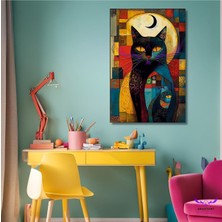 Abart Art Tekli Dikey Kanvas Şık Salon ve Ofis Tablosu Renkli Kareler ve Desenler Içinde Kedi Görseli