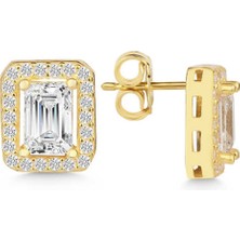 Caseras Gümüş Gold Beyaz Baget Taşlı Çivili Kadın Küpe CSR2184881