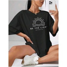 Woodroffe Kadın / Kız Be The Lıght Baskılı Oversize Salaş T-Shirt Ünisex Boyfirend