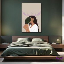 Abart Art Tekli Dikey Kanvas Soyut Duvar Tablosu Elinde Yaprak Tutan Kadın