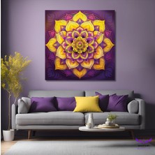 Abart Art Tekli Kare Kanvas Modern Salon Tablosu Sarı ve Mor Renklerde Mandala Tasarımı