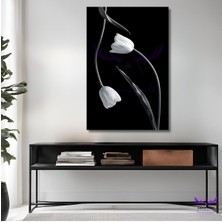Abart Art Tekli Dikey Kanvas Şık Salon ve Ofis Tablosu Yukarı ve Aşşağıya Bakan Siyah Beyaz Laleler