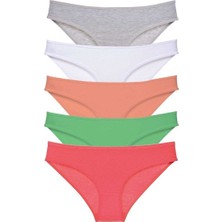 Mbb E-Ticaret 5 Adet Süper Eko Set Likralı Kadın Slip Külot Gri Beyaz Pudra Yeşil Fuşya